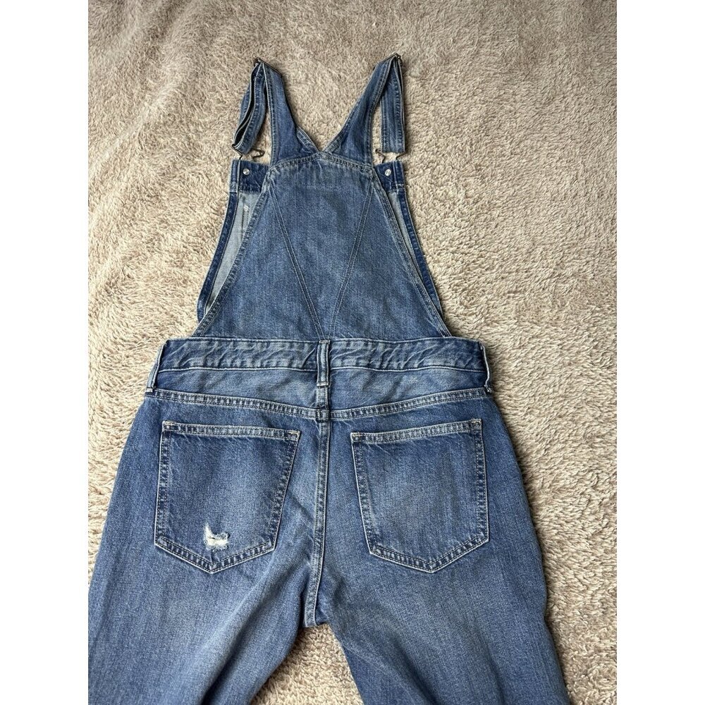 Abercrombie & Fitch Bib Overalls Size XS Denim Stretch Distressed Holes Cropped - Picture 15 of 15